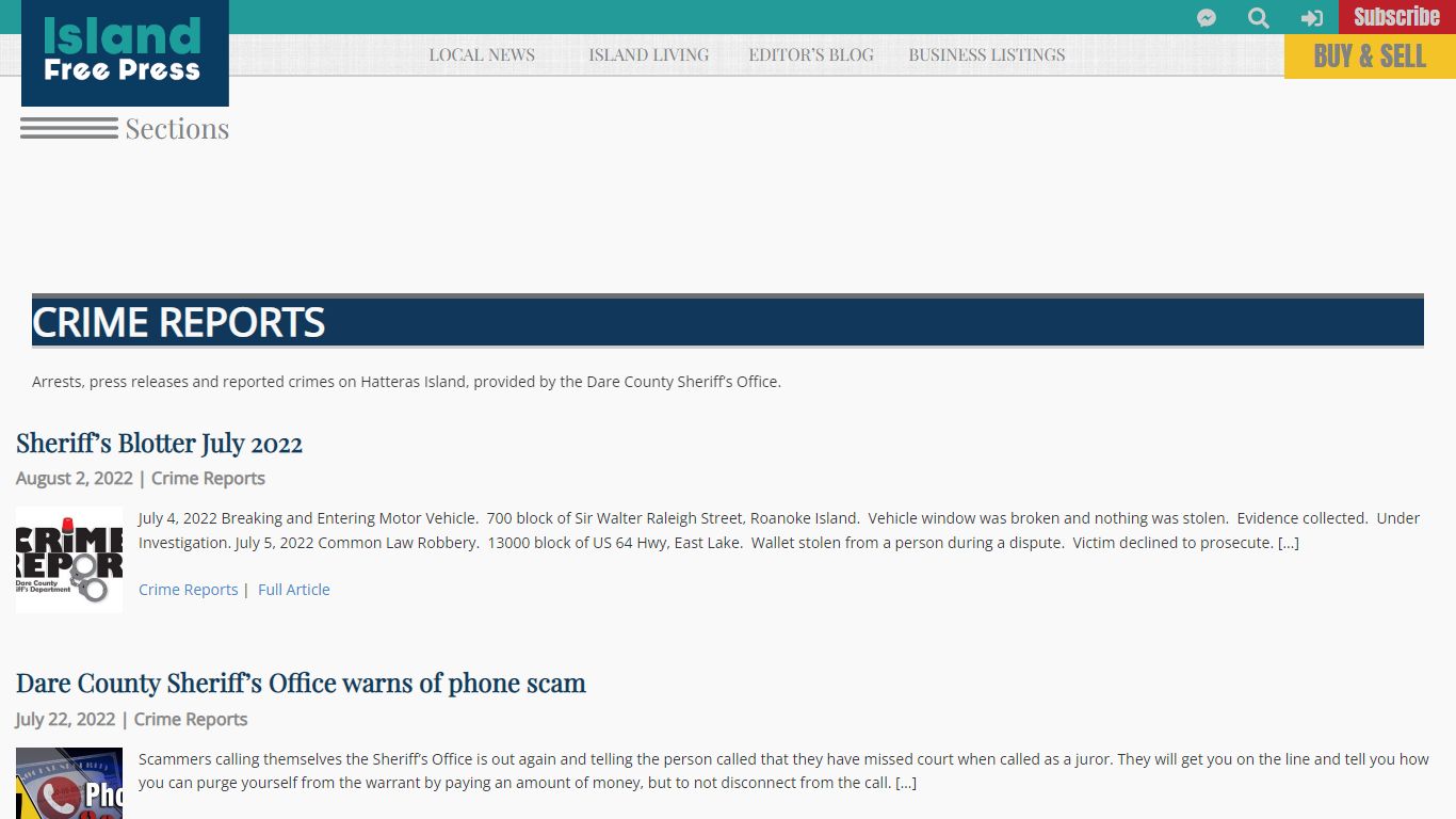 Crime Reports - Island Free Press
